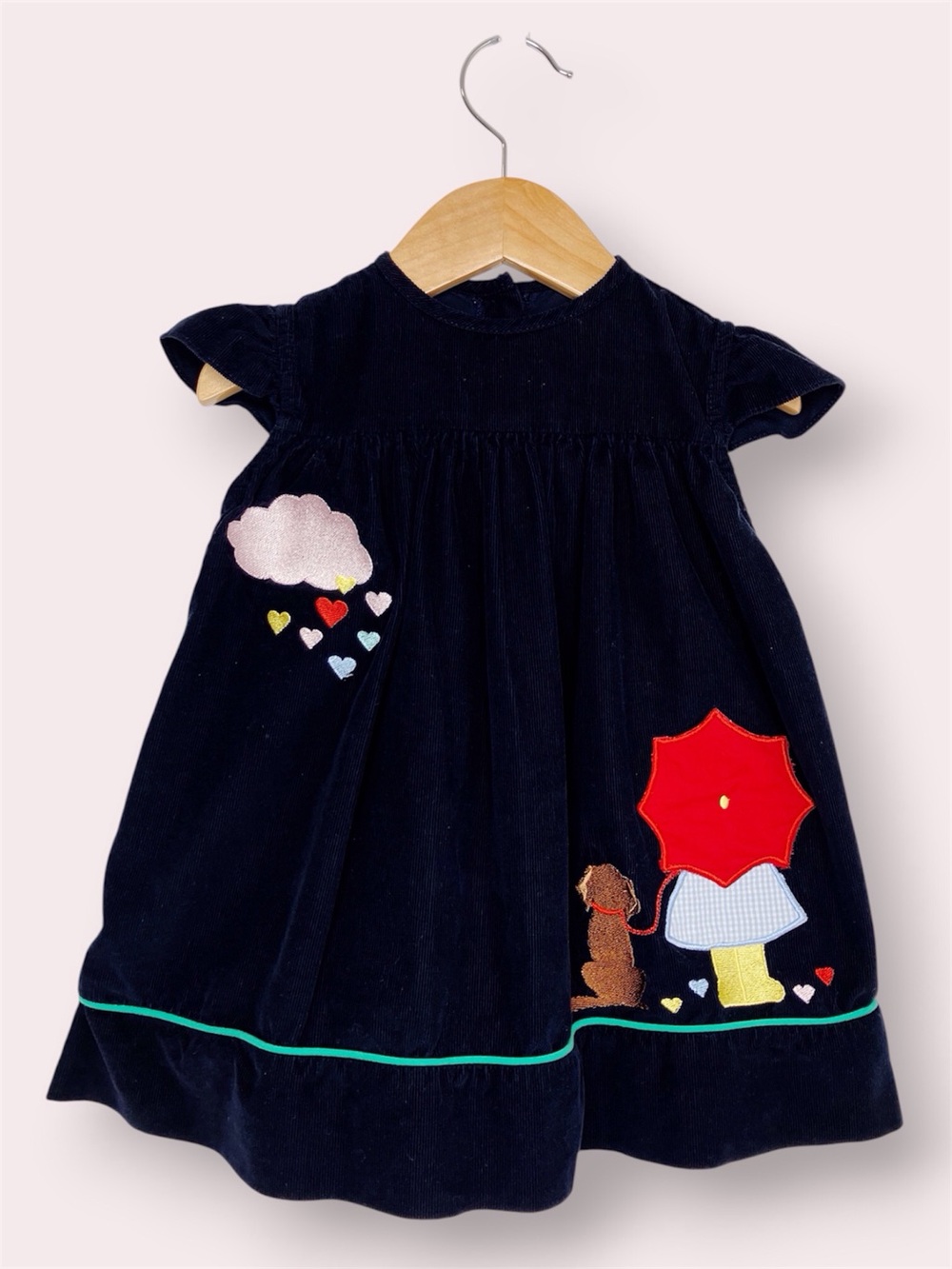 Bella Bliss navy corduroy dress rainy day umbrella‎ dog applique girls size 2